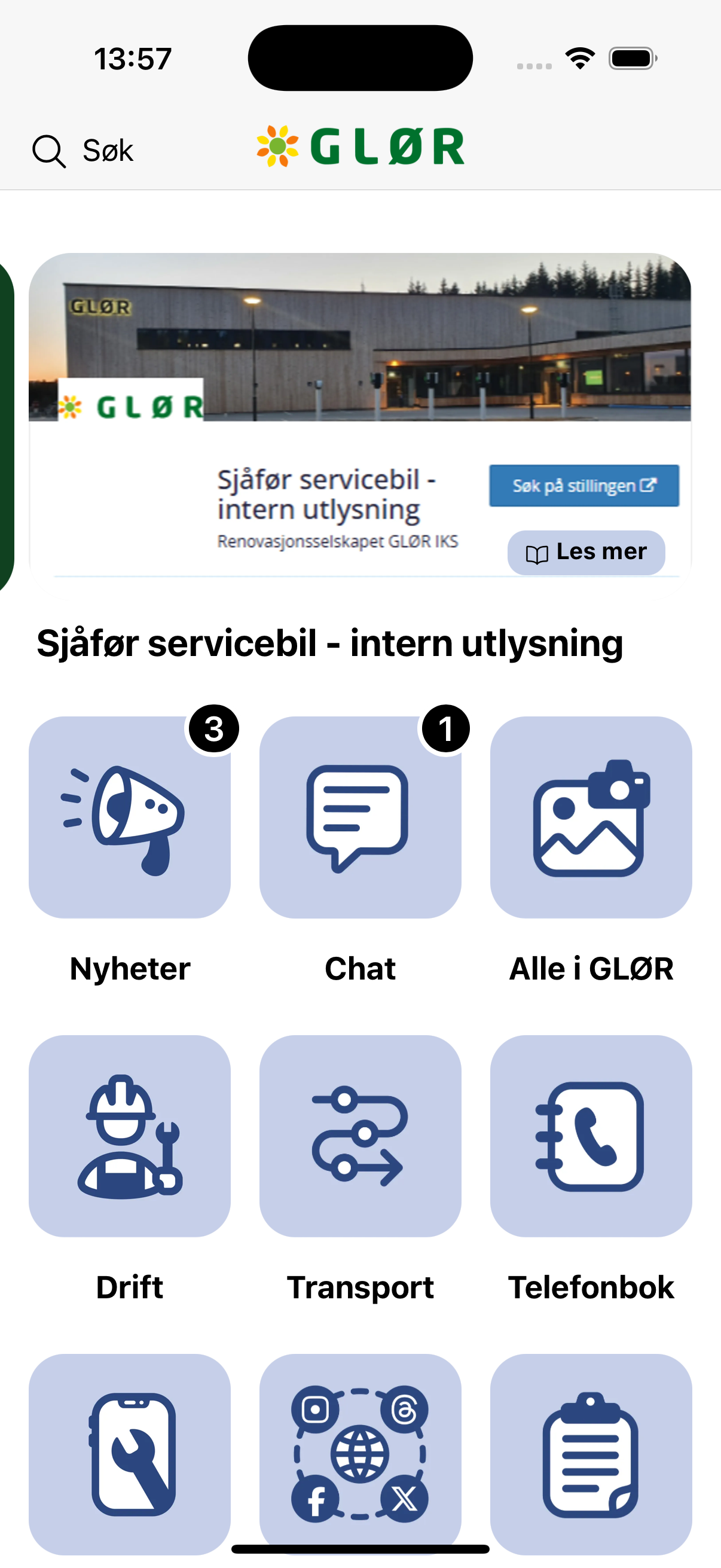 GLØRs Infohub-app med intern utlysning og nyheter